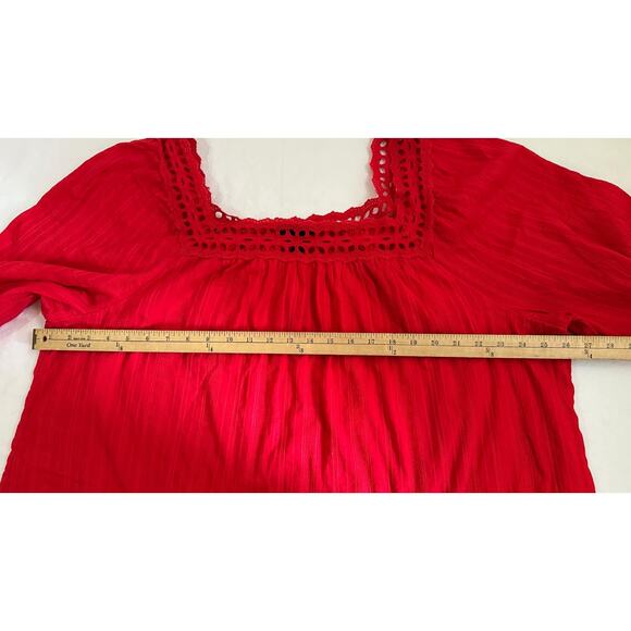 Lane Bryant 22 Red Three Quarter Sleeve Cutout Square Neck Line Knit Blouse - Picture 3 of 7